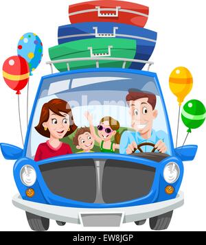 Familienurlaub, Auto mit Gepäck und Luftballons, Vektor-illustration Stock Vektor