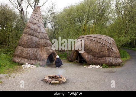 Irland, Co. Wexford, Irish National Heritage Park, Tourist in der mittleren Steinzeit-Campingplatz Stockfoto