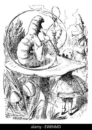 Alice im Wunderland Rosenmüllershöhle. Alice im Gespräch mit dem Rauchen Caterpillar: Alice's Adventures in Wonderland. Abbildung kann von John Tenniel, im Jahre 1865 veröffentlicht. Stock Vektor