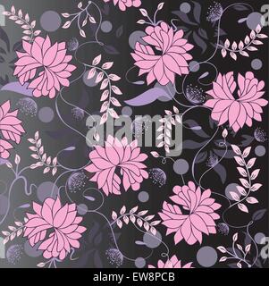 Vintage Hintergrund mit verzierten elegante Retro abstrakt Floral Design, pink und violett Blumen und Blätter auf dunklen grauen und schwarzen Hintergrund. Vector Illustration. Stock Vektor
