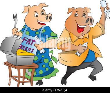 Zwei Schweine mit Lunchpaket und Sahne, Vektor-illustration Stock Vektor