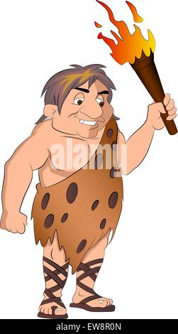 Primitive Höhlenmenschen hielt eine Fackel in Brand, Vektor-illustration Stock Vektor