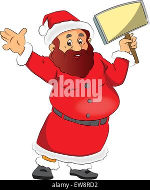 Vektor-Illustration der grünen Weihnachtsmann hält ein kleines Schild, isoliert auf weißem Hintergrund. Stock Vektor