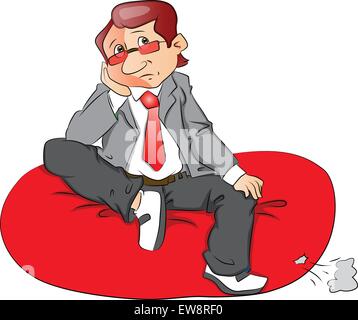 Vektor-Illustration eines traurig und nachdenklich Geschäftsmann sitzt auf Sitzsack vor weißem Hintergrund. Stock Vektor