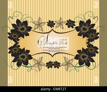 Vintage Einladungskarte mit eleganten Retro-floral Design, schwarze Blumen auf grau und gelb. Vektor-Illustration. Stock Vektor