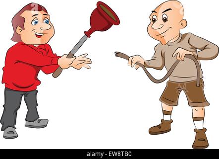 Vektor-Illustration von zwei Männern mit Kolben und einem Schlauch, isoliert auf weißem Hintergrund. Stock Vektor