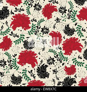 Vintage-Hintergrund mit reich verzierten eleganten Retro-abstrakten floralen Design, rote und schwarze Blumen auf grau. Vektor-Illustration. Stock Vektor