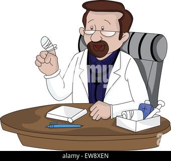Vektor-Illustration eines Arztes zeigt seine verletzten Finger mit medizinischen Dressing. Stock Vektor