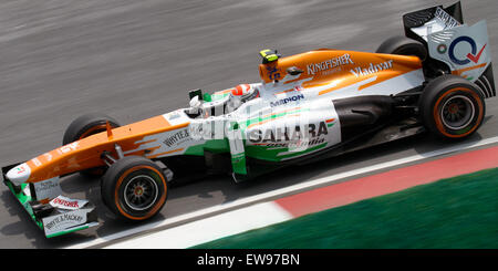 Adrian Sutil nahm an der ersten Trainingseinheit des Großen Preises von Malaysia 2013 auf dem Sepang International Circuit Teil. Stockfoto