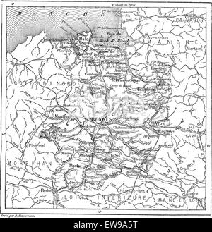 Alten gravierte Darstellung der Karte von Ille-et-Vilaine. Wörter und Sachen - Larive und Fleury? 1895 Stock Vektor