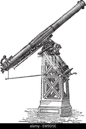 Equatorial Teleskop Sternwarte von Paris, Vintage gravierten Abbildung genannt. Wörter und Sachen - Larive und Fle Stock Vektor