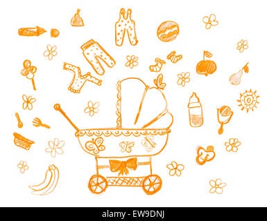 handgezeichnete kindisch Objektsatz. Kind, Zeichnung Stockfoto