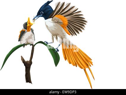 Vektor-Illustration von Vogel füttern ihre jungen Küken. Stock Vektor