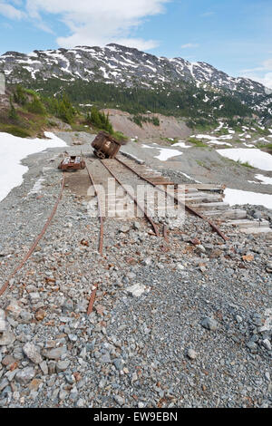 Alten Untertagebau Erz-Wagen in der Nähe der alten Mine Granduc, Stewart Bereich, Britisch-Kolumbien Stockfoto
