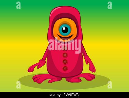 Einäugige Kreatur, Orange und rote Monster, Big Alien Eye, Vektor-illustration Stock Vektor