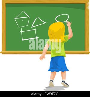 Ausbildung mit Kind zeichnen von Formen auf einer Kreidetafel, Vektor-illustration Stock Vektor