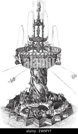 Wasser-Brunnen, fand im Museum von Wien, in Österreich, Vintage gravierten Abbildung. Le Magasin Pittoresque - Larive und Fl Stock Vektor