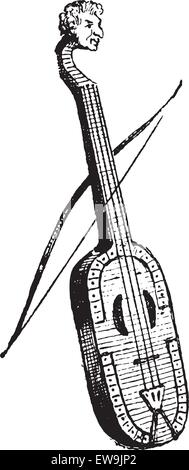 Die REBEC oder Rebecha oder Rebeckha, graviert Vintage Illustration. Die REBEC verneigte Zeichenfolge Musikinstrument. Wörter und th Stock Vektor