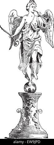 Statue des Ruhmes in der Mitte des Brunnens, Schloss von Versailles, graviert Vintage Illustration. Wörter und Sache Stock Vektor