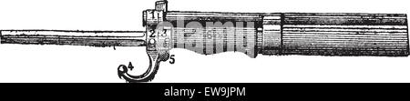 Wiederholt Feuerwaffe, die Bajonett-Mount-Gewehr Lebel, Vintage gravierte Illustration. Wörter und Sachen - Larive und Fle Stock Vektor
