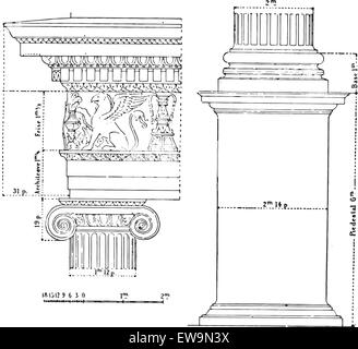 Ionischen Ordnung, graviert Vintage Illustration. Wörter und Sachen - Larive und Fleury - 1895. Stock Vektor