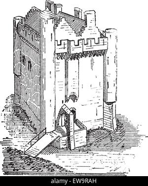 Landsitz von Camarsac, in der Gironde, Frankreich, während des 13. und 14. Jahrhundert, Vintage eingravierten Abbildung. Wörterbuch der Wörter und Dinge - Larive und Fleury - 1895 Stock Vektor