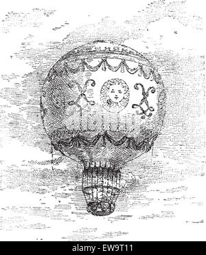 Montgolfier Hot Air Balloon, graviert Vintage Illustration. Wörterbuch der Worte und Dinge - Larive und Fleury - 1895 Stock Vektor