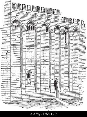 Päpstlichen Palast in Avignon, Frankreich, Außenwand, Vintage eingravierten Abbildung. Wörterbuch der Wörter und Dinge - Larive und Fleury - 1895 Stock Vektor