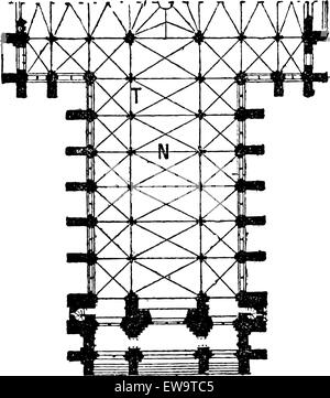 Grundriss der das Kirchenschiff der Kathedrale von Amiens in Amiens, Frankreich, während des 13. Jahrhunderts, Vintage eingravierten Abbildung. Wörterbuch der Wörter und Dinge - Larive und Fleury - 1895 Stock Vektor