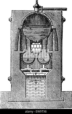 Hochdruck-Dampferzeuger, Vintage gravierten Abbildung. Dampfkessel. Magasin Pittoresque 1875. Stock Vektor