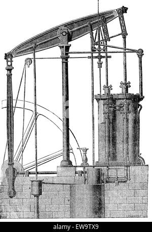 Zweizylinder-Dampfmaschine, graviert Vintage Illustration. Magasin Pittoresque 1875. Stock Vektor