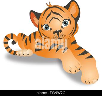 Tiger, Young Cub, Orange mit schwarzen Streifen, Vektor-illustration Stock Vektor