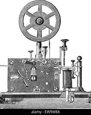 Druck elektrische Telegraph Empfänger graviert Vintage Illustration. Industrielle Enzyklopädie - E.O Lami - 1875 Stock Vektor