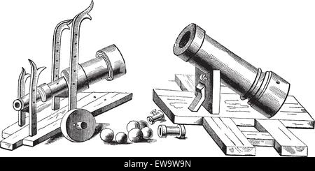 Alten graviert Abbildung von Bombard (Waffe) aus dem fünfzehnten Jahrhundert. Industrielle Enzyklopädie E.-O. Lami? 1875. Stock Vektor