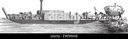 Alten graviert Außenillustration Dampf Schlepper mit Passagieren. Industrielle Enzyklopädie E.-O. Lami - 1875. Stock Vektor