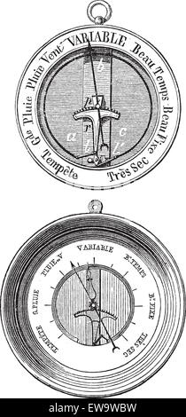 Alten graviert Abbildung von zwei Bourdon Barometern isoliert auf einem weißen Hintergrund. Industrielle Enzyklopädie E.-O. Lami - 1875. Stock Vektor