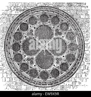 Dean's eye Rosette im nördlichen Querschiff der Kathedrale von Lincoln, England. Alte Gravur. Alte graviert von Dean's Auge rose Fenster in der Kathedrale Kirche der Seligen Jungfrau Maria von Lincoln. Stock Vektor
