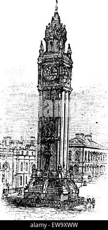 Albert Memorial, in Belfast, Irland, in den 1890er Jahren, vintage Gravur. Alte eingravierten Abbildung: das Albert Memorial Clock. Stock Vektor