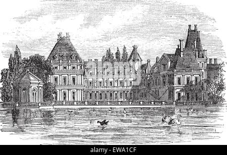 Fontainebleau Palast in Paris, Frankreich, in den 1890er Jahren, Vintage Gravur. Alten graviert Abbildung von Fontainebleau Palast. Stock Vektor