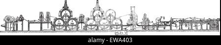 Fourdrinier-Maschine graviert Vintage Illustration. Trousset Enzyklopädie (1886-1891). Stock Vektor