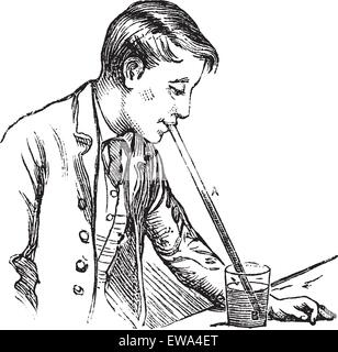 Atmosphärische Druck auf eine flüssige, Vintage Gravur. Alte eingraviert Abbildung des atmosphärischen Drucks auf eine Flüssigkeit durch den Menschen. Stock Vektor