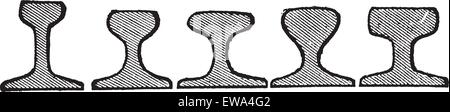 Die Abschnitte der Schiene, Vintage Gravur. Alten graviert Abbildung der Abschnitte der Schiene isoliert auf einem weißen Hintergrund. Stock Vektor