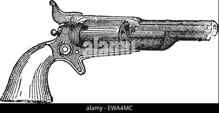 Colt Revolver, Vintage-Gravur. Alten gravierte Darstellung der Colt Revolver isoliert auf einem weißen Hintergrund. Stock Vektor