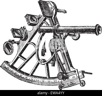 Sextant, Vintage Gravur. Alten gravierten Abbildung des Sextanten isoliert auf einem weißen Hintergrund. Stock Vektor