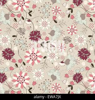 Vintage-Hintergrund mit reich verzierten eleganten Retro-abstrakten floralen Design, bunten Blumen und Blätter Stock Vektor