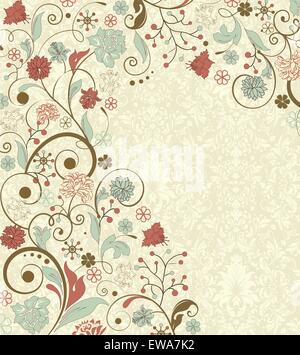 Vintage-Hintergrund mit reich verzierten eleganten Retro-abstrakten floralen Design, bunten Blumen und Blätter auf hellgelb. Vektor Stock Vektor