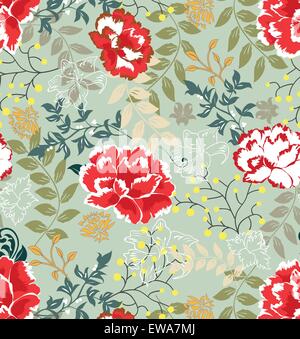 Vintage-Hintergrund mit reich verzierten eleganten Retro-abstrakten floralen Design, mehrfarbige Blüten und Blätter auf das Licht grün. Vektor-Illustration. Stock Vektor