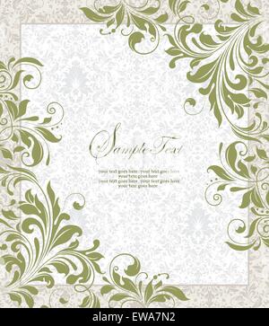 Vintage Einladungskarte mit reich verzierten eleganten Retro-abstrakten floralen Design, olivgrün Blumen und Blätter auf verblasste Hintergrund Stock Vektor