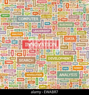 INNOVATION. Nahtlose Muster. Konzept verwandte Wörter in Tag-Cloud. Konzeptionelle Info-Text Grafik. Wort-Collage. Stock Vektor