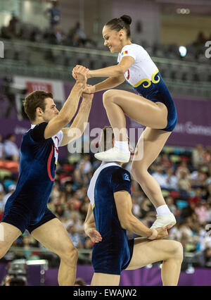 Baku, Aserbaidschan. 21. Juni 2015. Des rumänischen Mannschaft konkurriert in der Gymnastik Aerobic - Gruppen bei den Baku 2015 europäischen spielen in nationalen Gymnastics Arena in Baku, Aserbaidschan, 21. Juni 2015. Foto: Bernd Thissen/Dpa/Alamy Live News Stockfoto